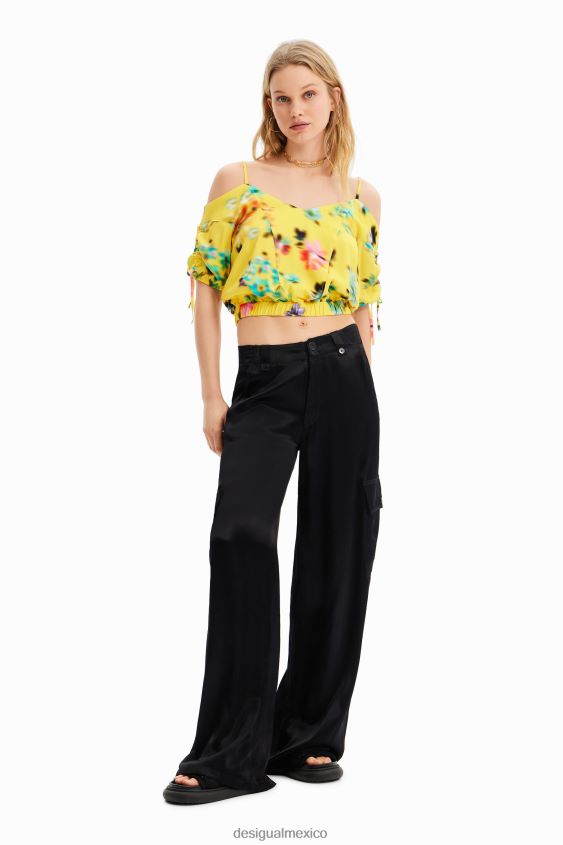 Desigual mujer blusa corta fruncida con flores VZ26R0516 ropa