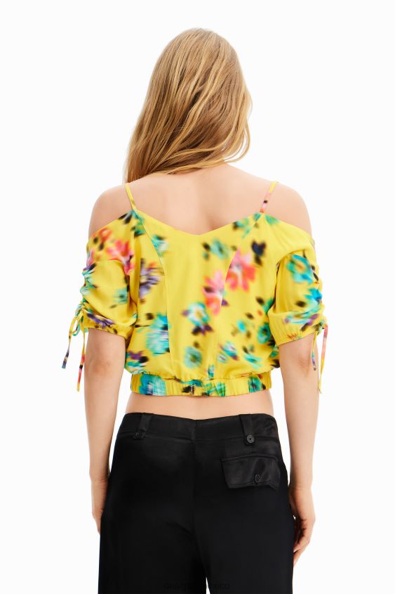 Desigual mujer blusa corta fruncida con flores VZ26R0516 ropa