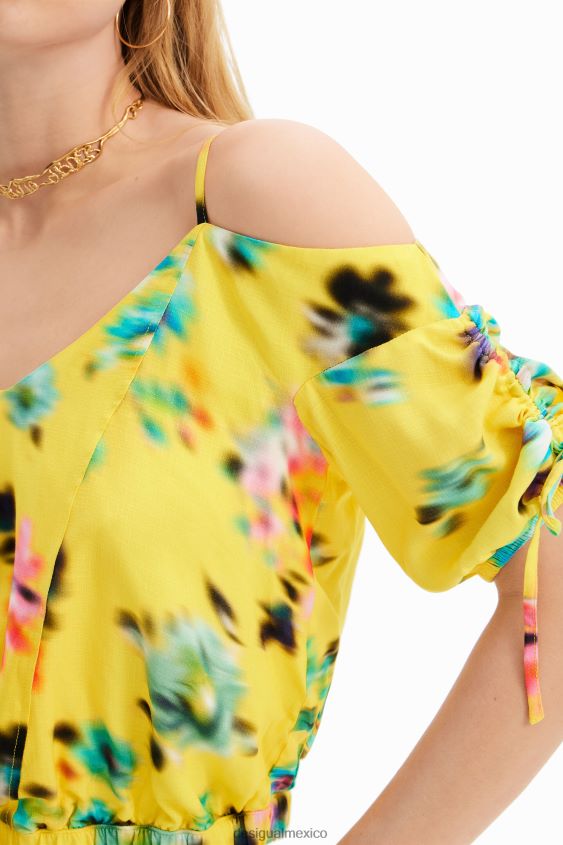 Desigual mujer blusa corta fruncida con flores VZ26R0516 ropa