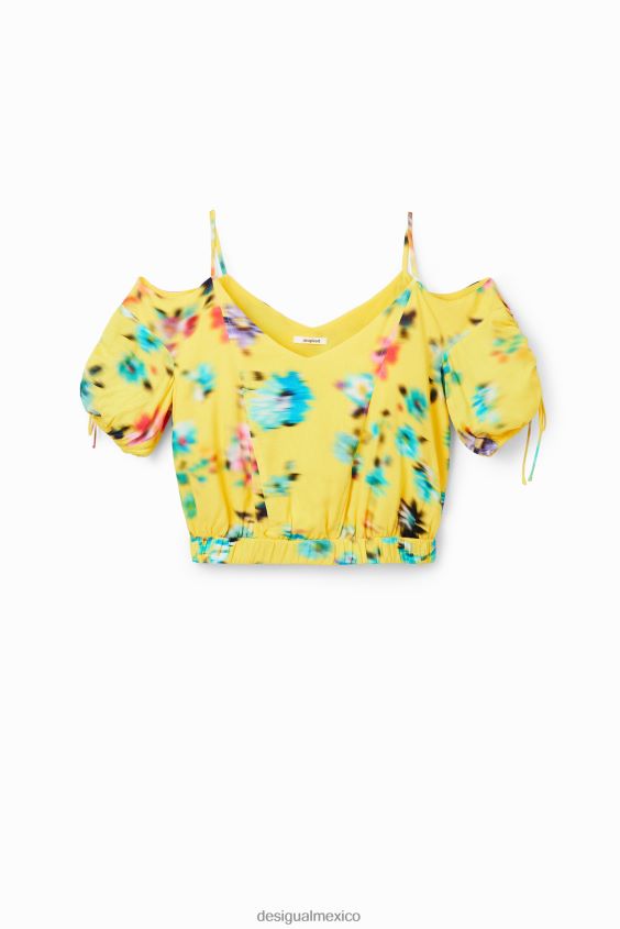 Desigual mujer blusa corta fruncida con flores VZ26R0516 ropa