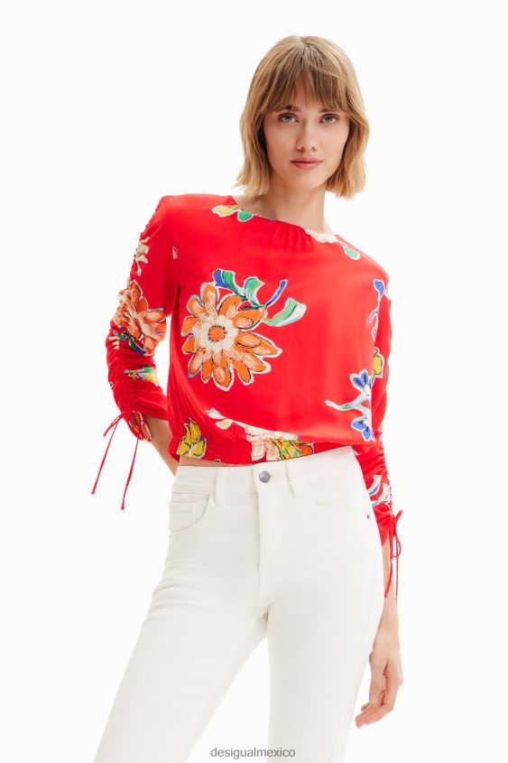 Desigual mujer blusa corta fruncida con flores VZ26R0542 ropa