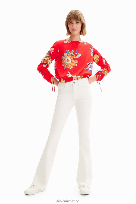 Desigual mujer blusa corta fruncida con flores VZ26R0542 ropa