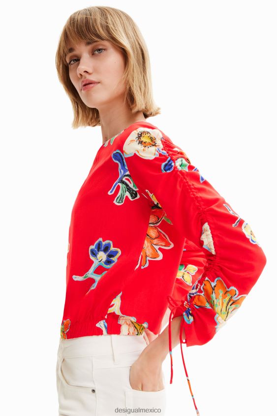 Desigual mujer blusa corta fruncida con flores VZ26R0542 ropa