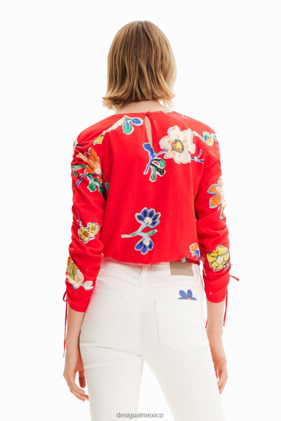Desigual mujer blusa corta fruncida con flores VZ26R0542 ropa