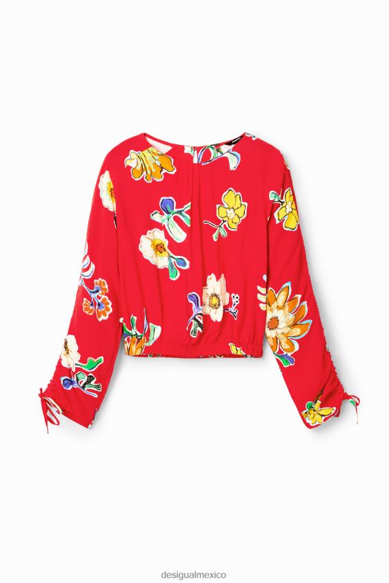Desigual mujer blusa corta fruncida con flores VZ26R0542 ropa