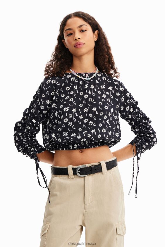 Desigual mujer blusa corta fruncida con flores VZ26R0675 ropa
