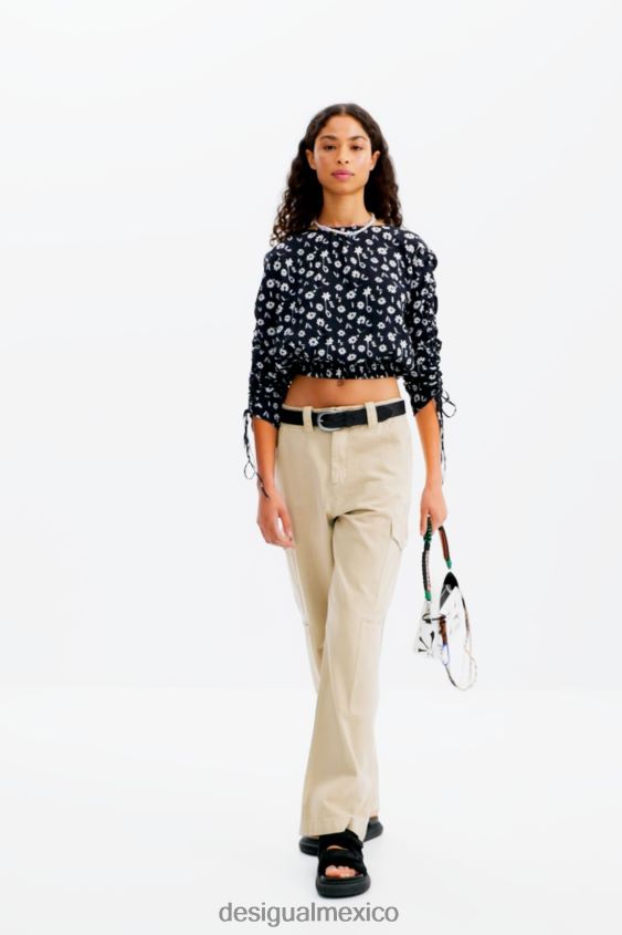 Desigual mujer blusa corta fruncida con flores VZ26R0675 ropa