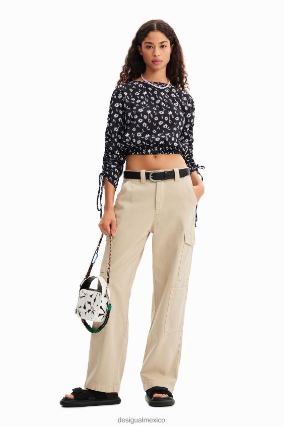 Desigual mujer blusa corta fruncida con flores VZ26R0675 ropa