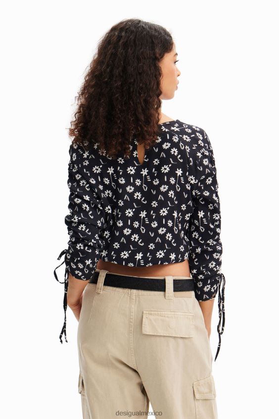 Desigual mujer blusa corta fruncida con flores VZ26R0675 ropa