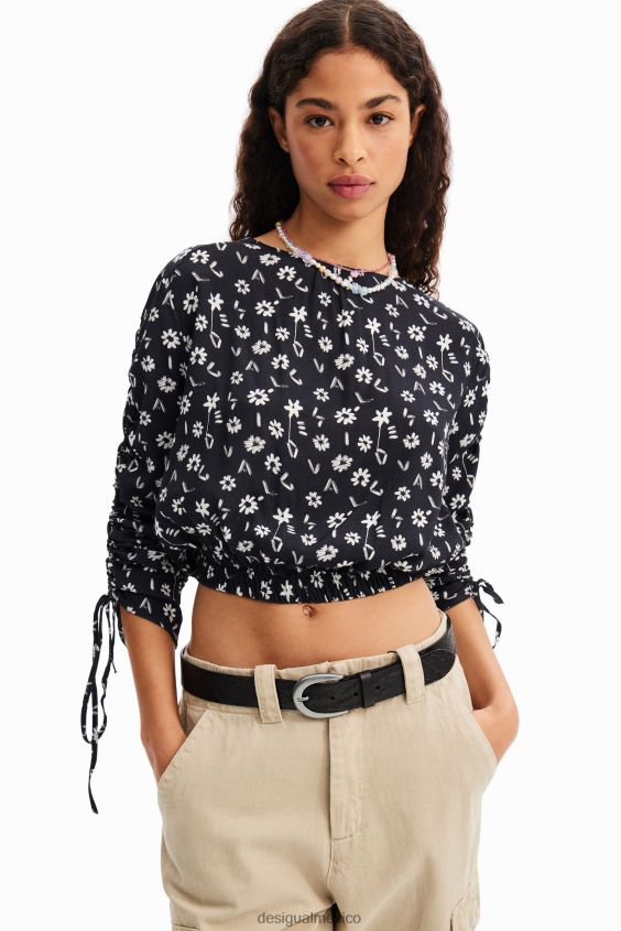 Desigual mujer blusa corta fruncida con flores VZ26R0675 ropa