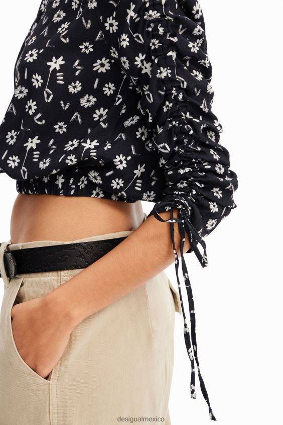 Desigual mujer blusa corta fruncida con flores VZ26R0675 ropa