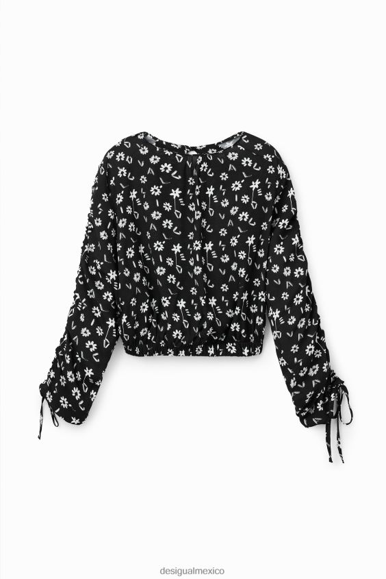 Desigual mujer blusa corta fruncida con flores VZ26R0675 ropa
