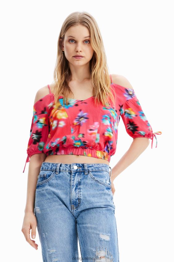 Desigual mujer blusa corta fruncida con flores VZ26R0693 ropa