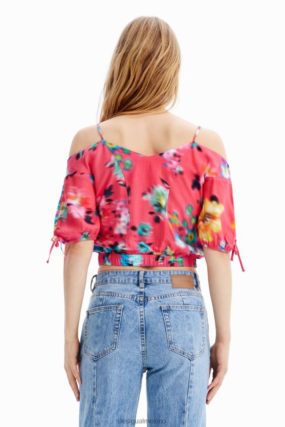 Desigual mujer blusa corta fruncida con flores VZ26R0693 ropa