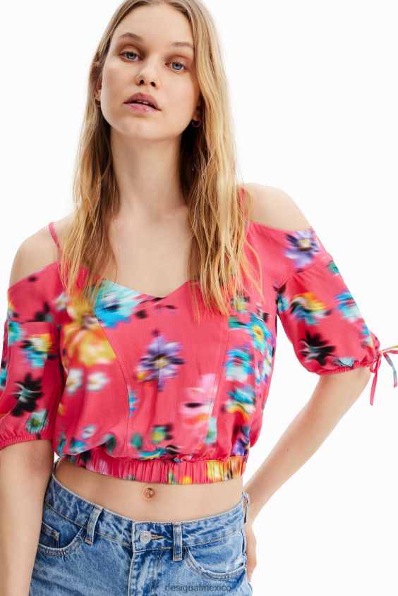 Desigual mujer blusa corta fruncida con flores VZ26R0693 ropa