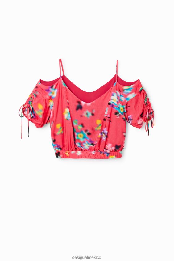 Desigual mujer blusa corta fruncida con flores VZ26R0693 ropa