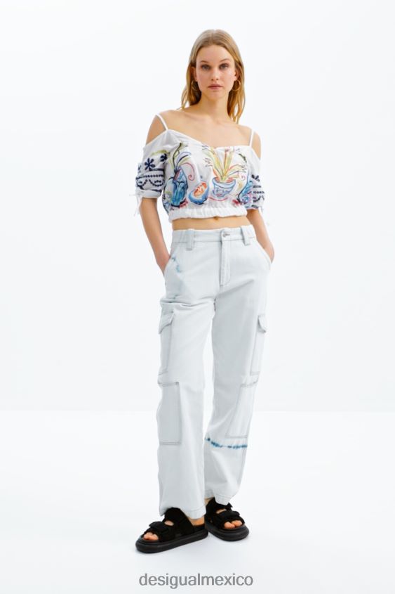 Desigual mujer blusa corta fruncida ilustración VZ26R0870 ropa