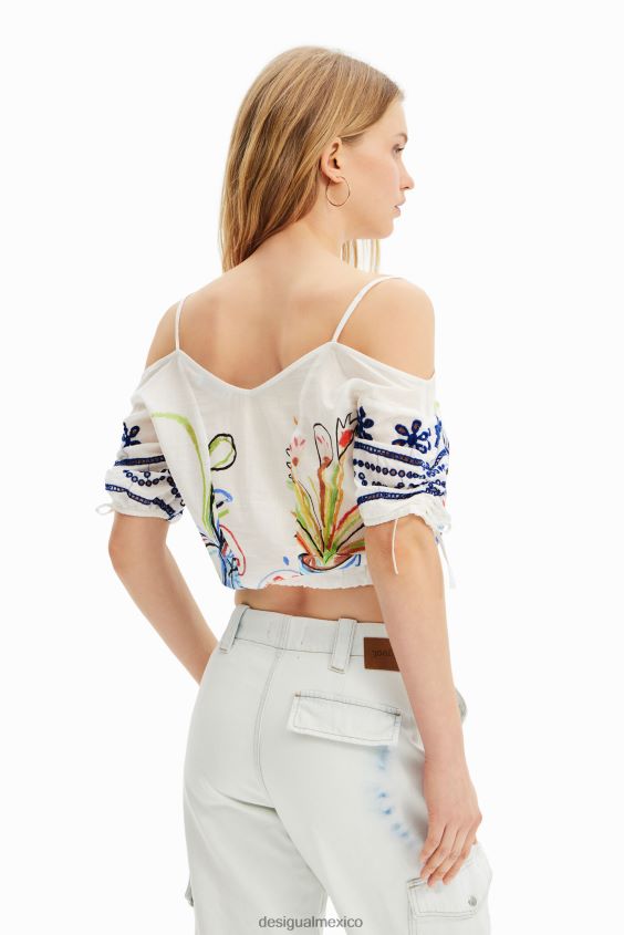 Desigual mujer blusa corta fruncida ilustración VZ26R0870 ropa