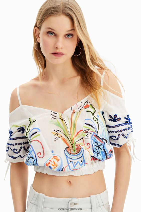 Desigual mujer blusa corta fruncida ilustración VZ26R0870 ropa