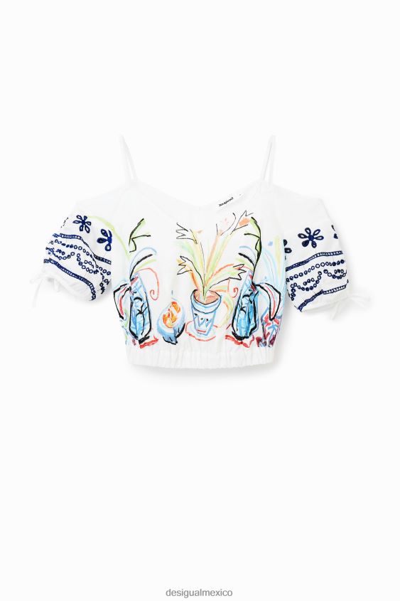 Desigual mujer blusa corta fruncida ilustración VZ26R0870 ropa