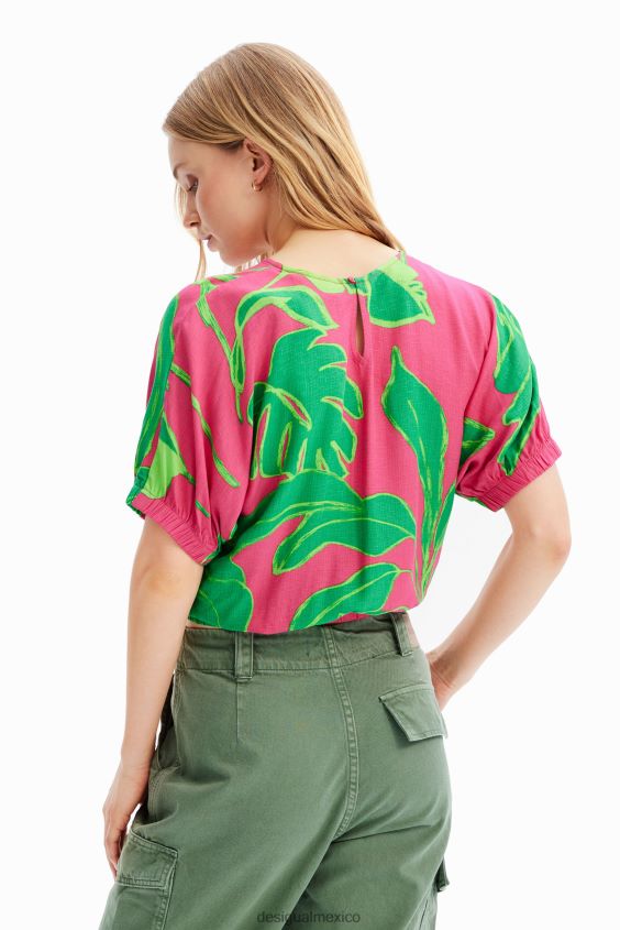 Desigual mujer blusa corta tropical con mangas abullonadas VZ26R0775 ropa
