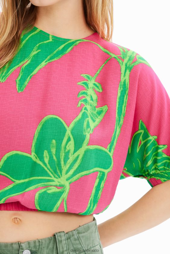Desigual mujer blusa corta tropical con mangas abullonadas VZ26R0775 ropa