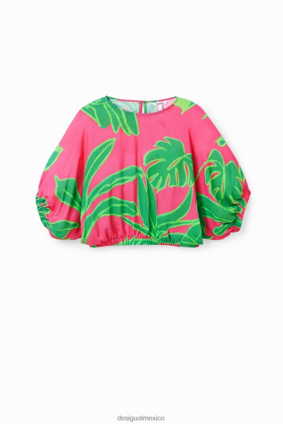 Desigual mujer blusa corta tropical con mangas abullonadas VZ26R0775 ropa