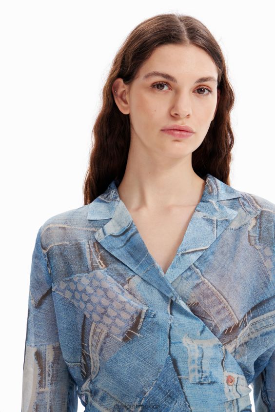 Desigual mujer blusa cruzada de mezclilla con patchwork VZ26R0106 ropa