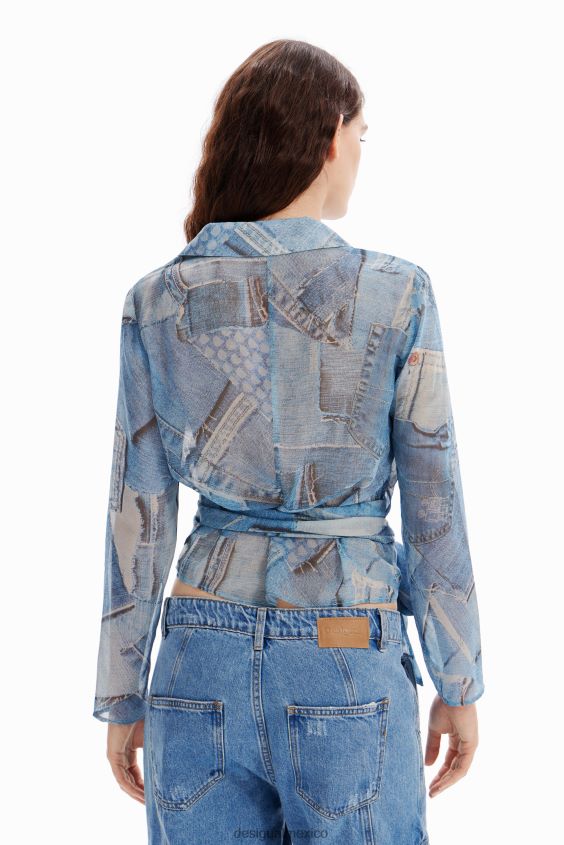 Desigual mujer blusa cruzada de mezclilla con patchwork VZ26R0106 ropa