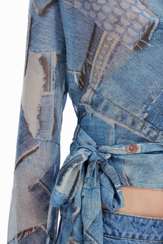 Desigual mujer blusa cruzada de mezclilla con patchwork VZ26R0106 ropa
