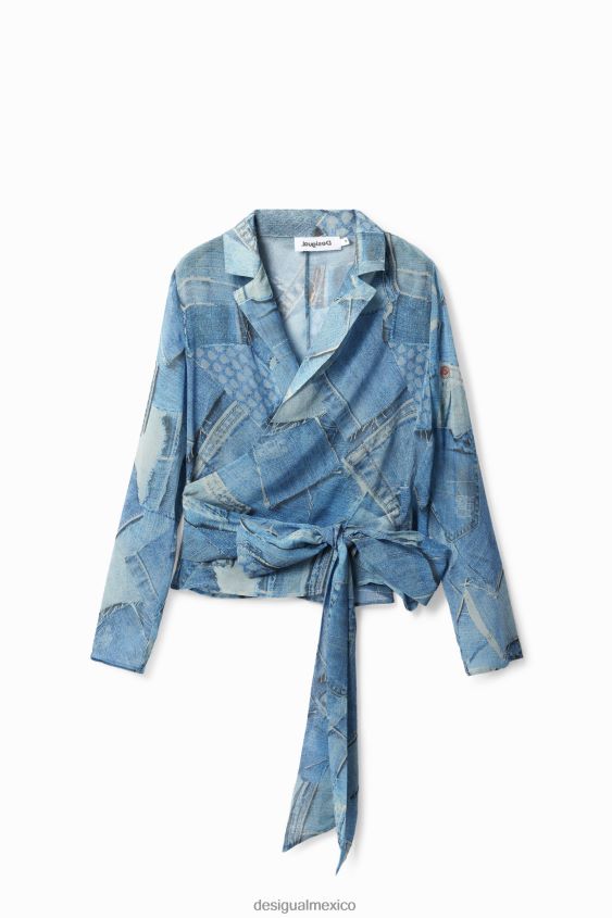 Desigual mujer blusa cruzada de mezclilla con patchwork VZ26R0106 ropa