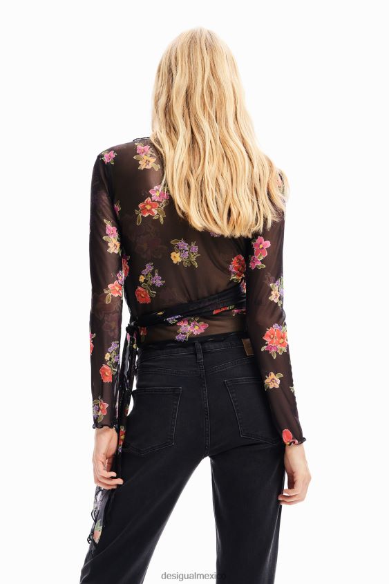 Desigual mujer blusa cruzada de tul floral VZ26R084 ropa