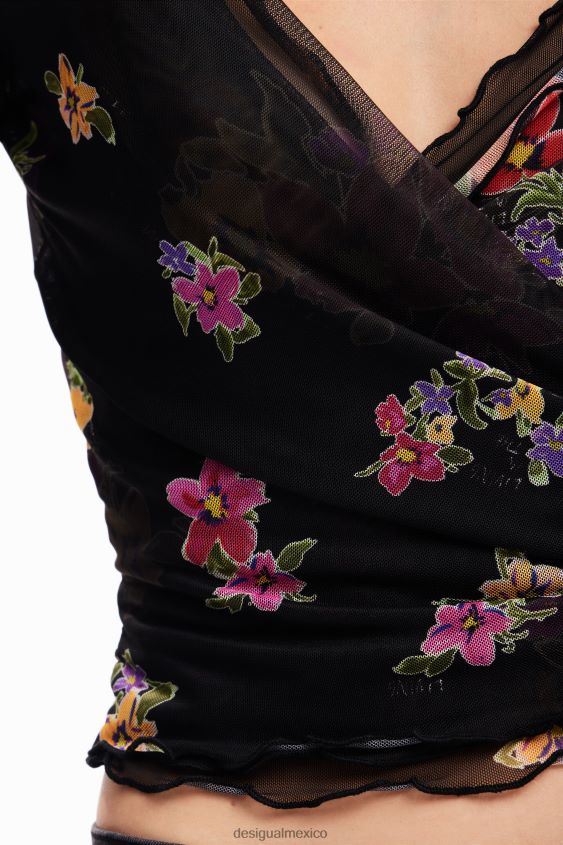 Desigual mujer blusa cruzada de tul floral VZ26R084 ropa