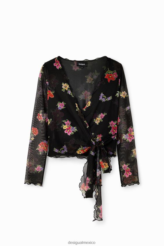 Desigual mujer blusa cruzada de tul floral VZ26R084 ropa
