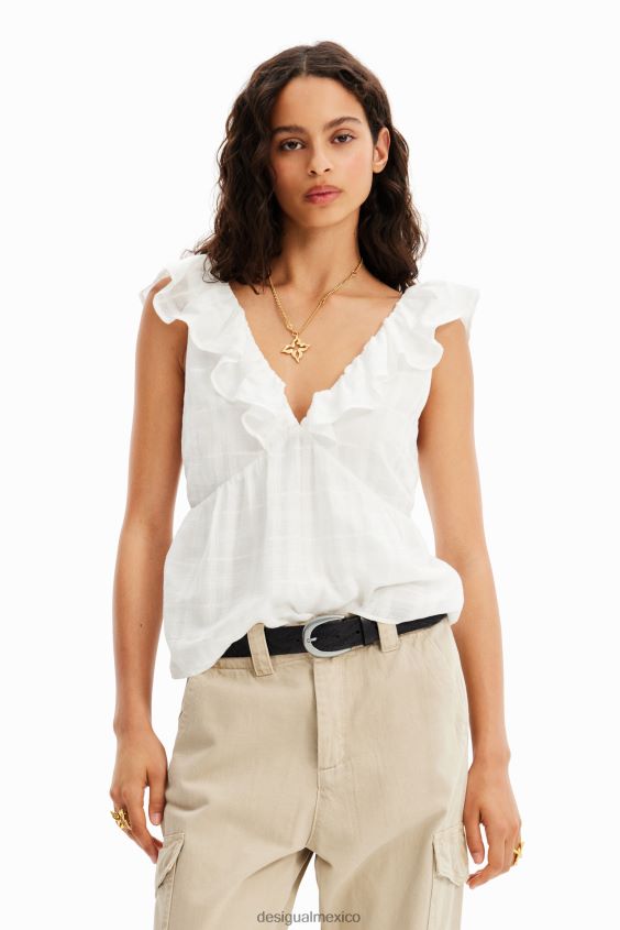 Desigual mujer blusa texturizada con volantes VZ26R0474 ropa