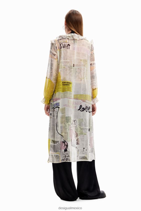 Desigual mujer blusa tipo periódico larga con volantes VZ26R0105 ropa