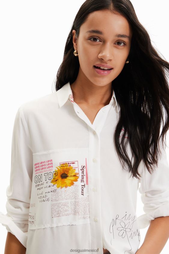 Desigual mujer camisa con mensaje de patchwork VZ26R0164 ropa