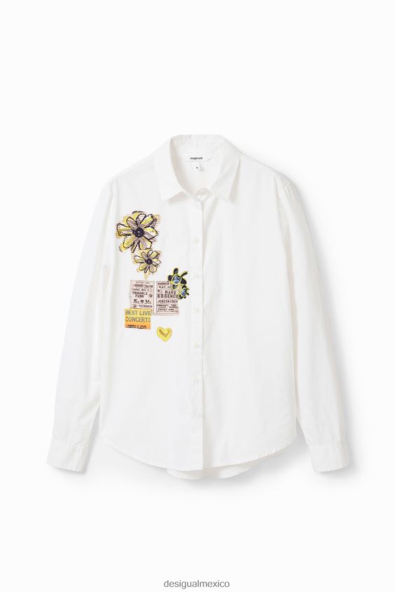 Desigual mujer camisa con parche de periódico VZ26R0107 ropa