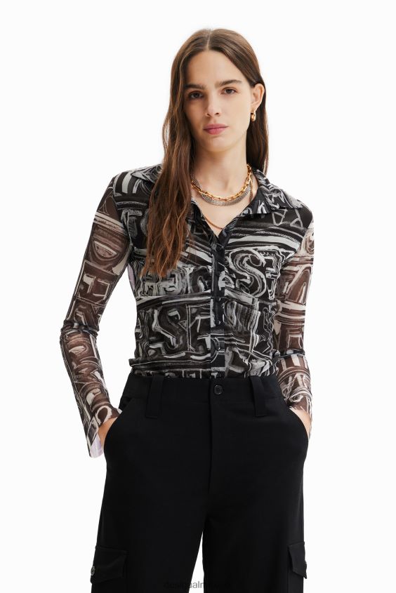 Desigual mujer camisa corta de tul delgada VZ26R0347 ropa