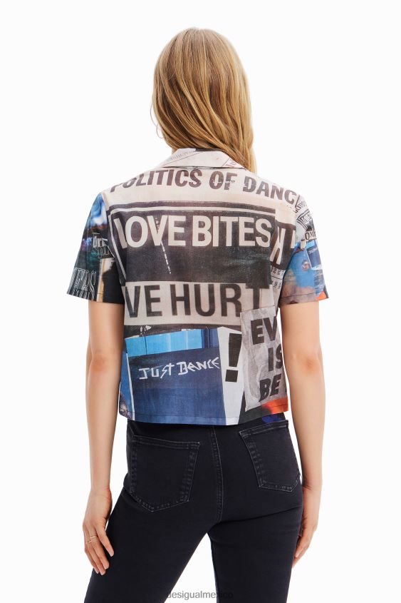 Desigual mujer camisa corta estilo periódico tipo resort VZ26R0329 ropa