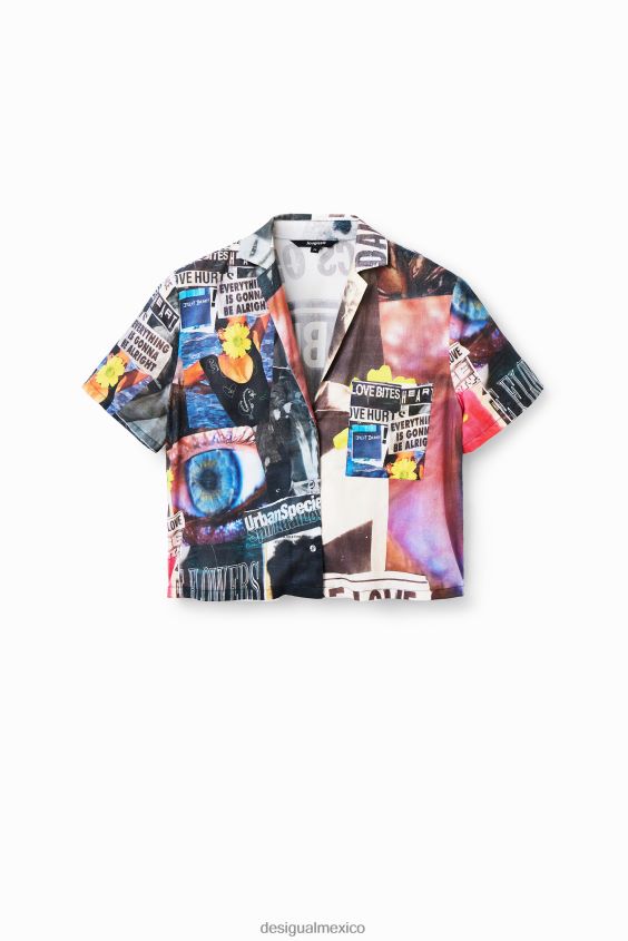 Desigual mujer camisa corta estilo periódico tipo resort VZ26R0329 ropa