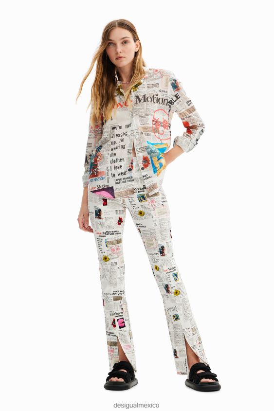 Desigual mujer camisa de periódico de manga larga VZ26R0869 ropa