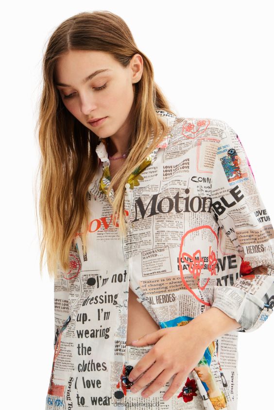 Desigual mujer camisa de periódico de manga larga VZ26R0869 ropa