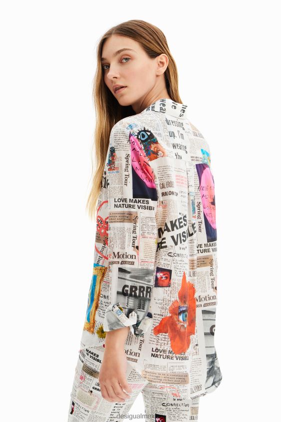 Desigual mujer camisa de periódico de manga larga VZ26R0869 ropa