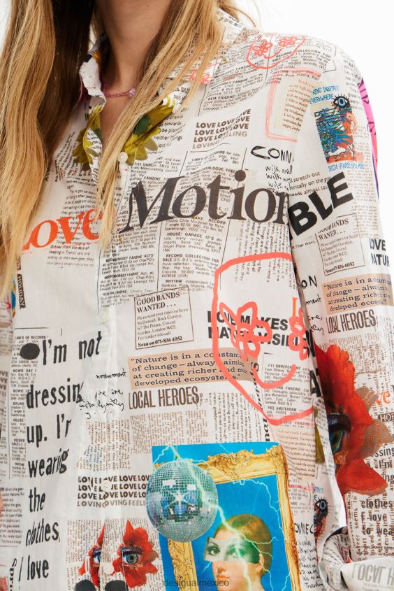 Desigual mujer camisa de periódico de manga larga VZ26R0869 ropa