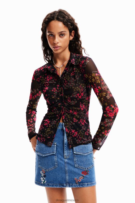 Desigual mujer camisa de tul floral fruncida VZ26R0997 ropa