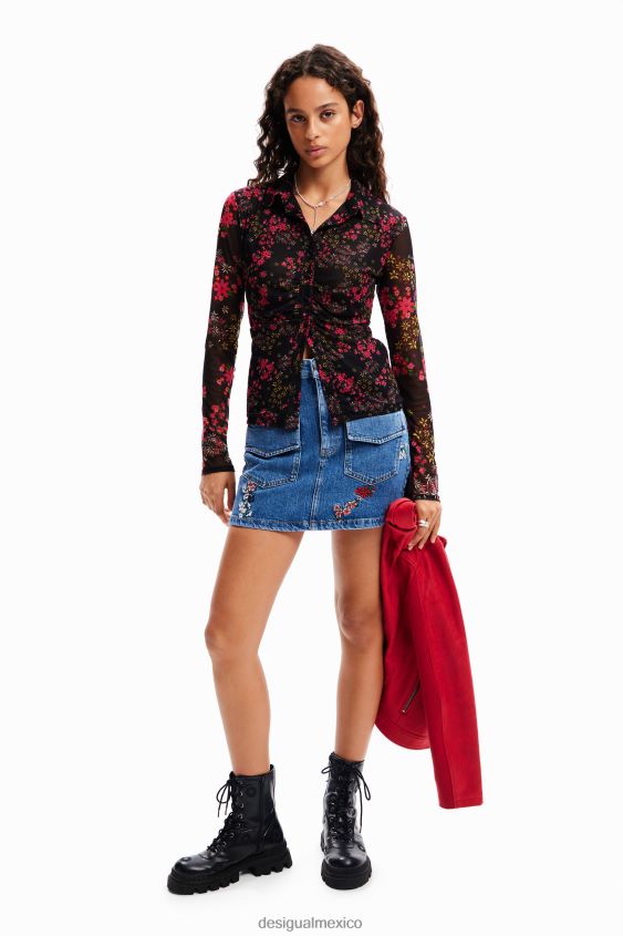 Desigual mujer camisa de tul floral fruncida VZ26R0997 ropa