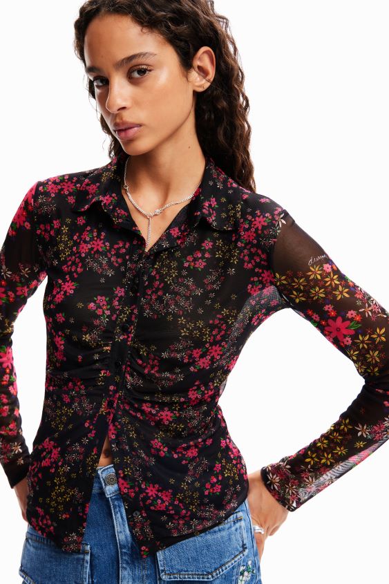 Desigual mujer camisa de tul floral fruncida VZ26R0997 ropa