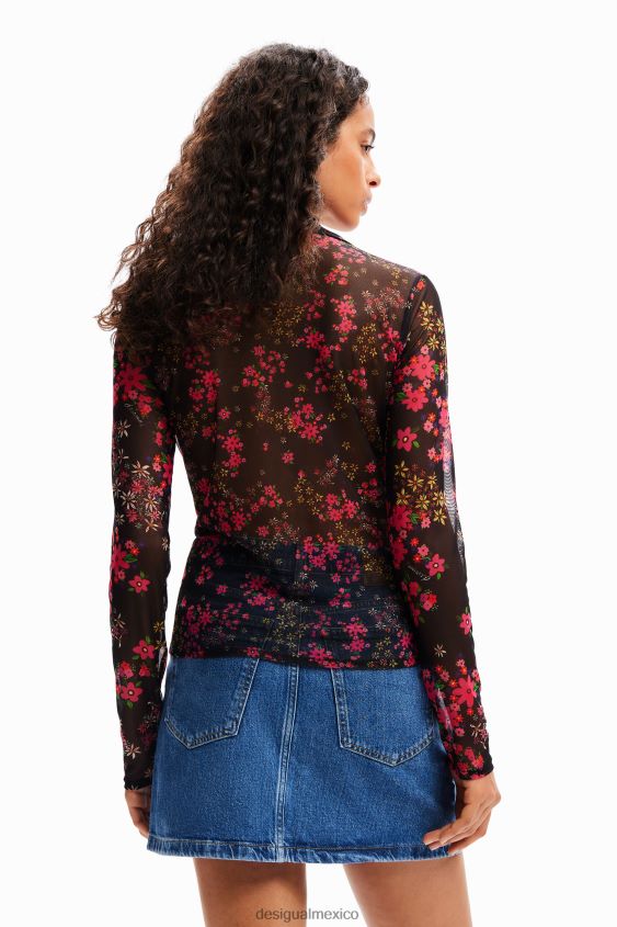 Desigual mujer camisa de tul floral fruncida VZ26R0997 ropa