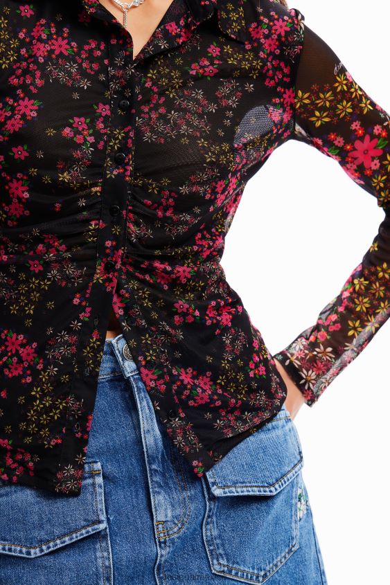 Desigual mujer camisa de tul floral fruncida VZ26R0997 ropa